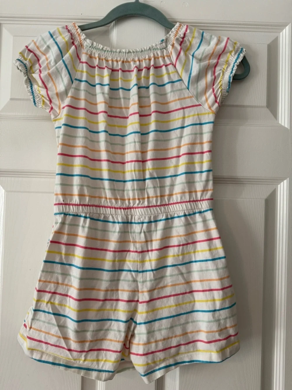 Old Navy White Cotton Romper with Rainbow Stripes